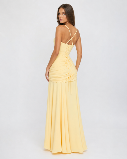 Germa | Long Maxi Dress with Ruched Square Neckline