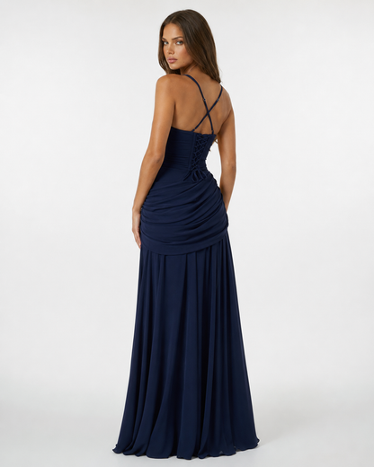 Germa | Long Maxi Dress with Ruched Square Neckline