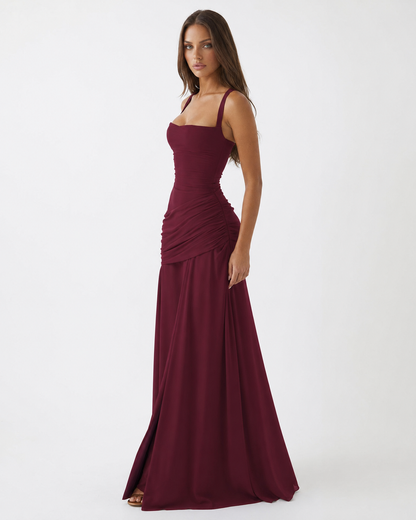 Germa | Long Maxi Dress with Ruched Square Neckline