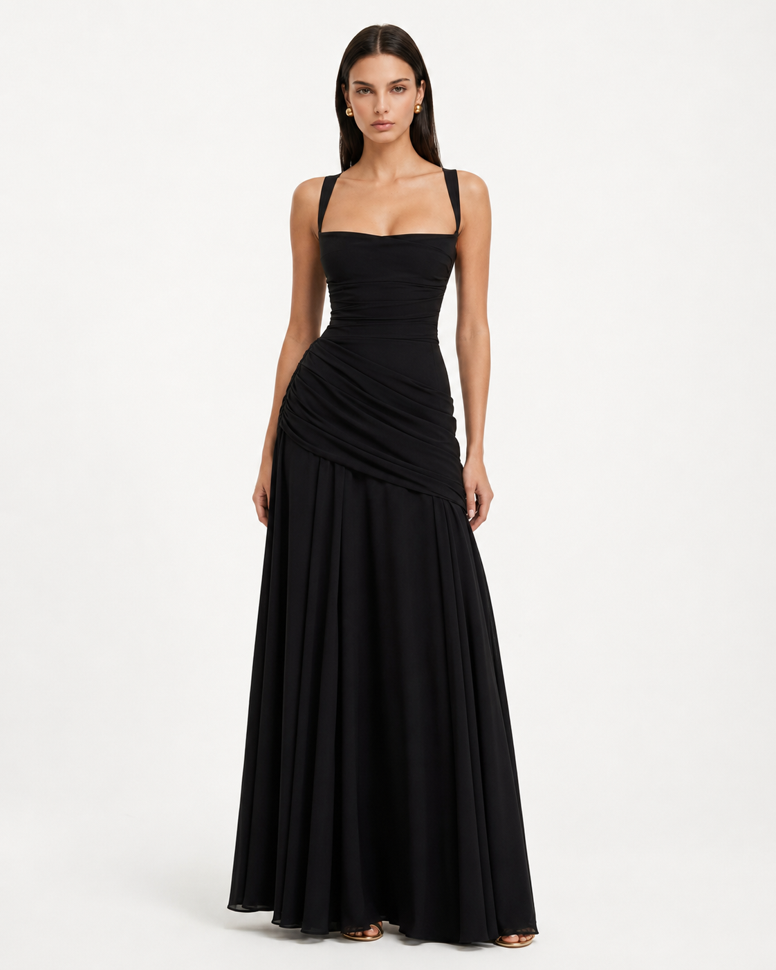 ENIE | Maxi dress with ruched square neckline