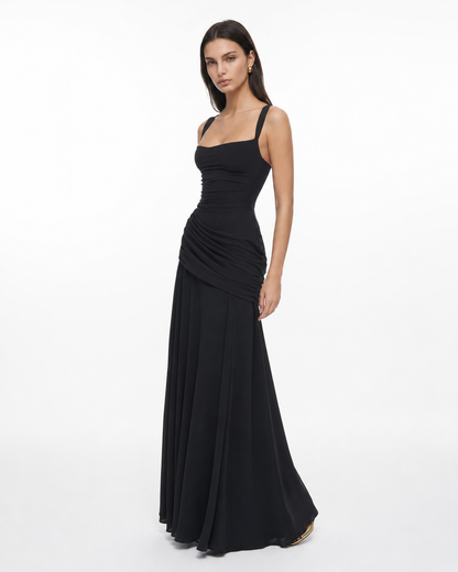 Germa | Long Maxi Dress with Ruched Square Neckline