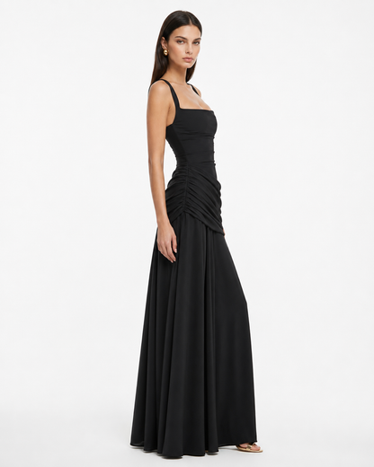 Germa | Long Maxi Dress with Ruched Square Neckline