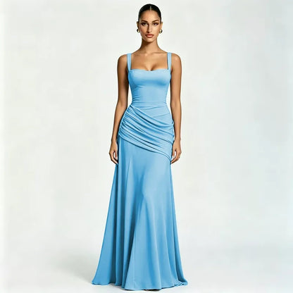 Germa | Long Maxi Dress with Ruched Square Neckline