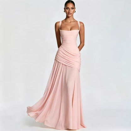 Germa | Long Maxi Dress with Ruched Square Neckline