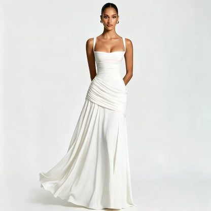 Germa | Long Maxi Dress with Ruched Square Neckline
