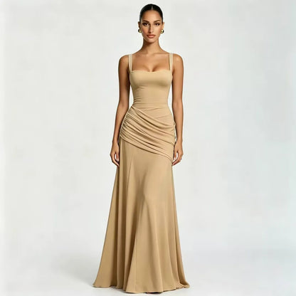 Germa | Long Maxi Dress with Ruched Square Neckline