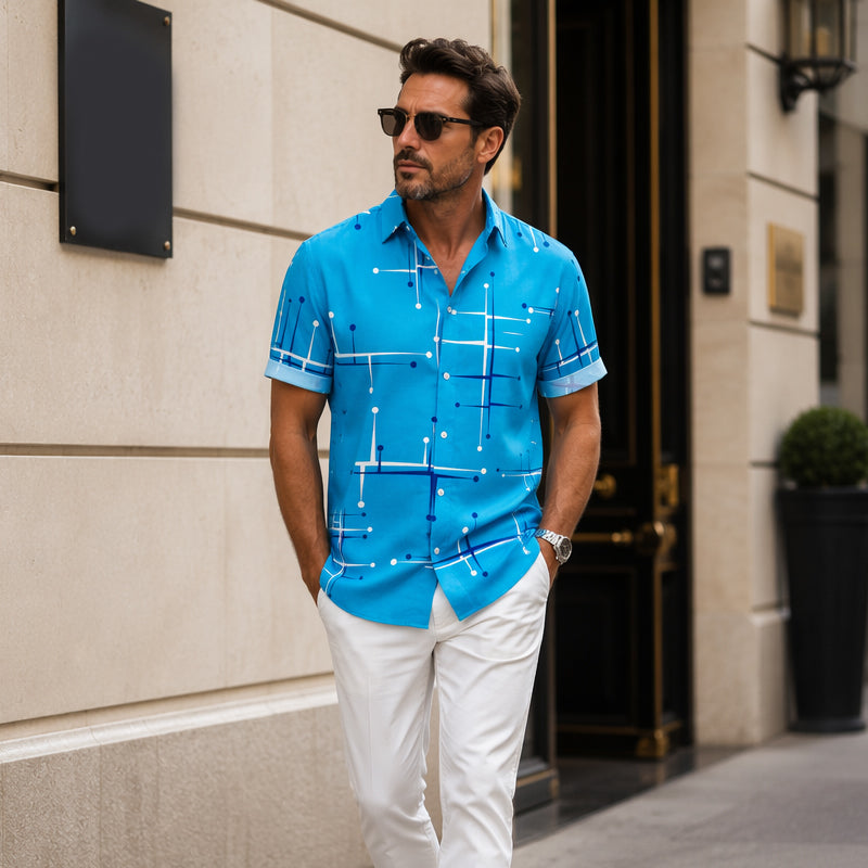 📢📢 50 % DE RÉDUCTION !! ⏰ Chemise boutonnée à coupe décontractée et imprimé géométrique pour homme