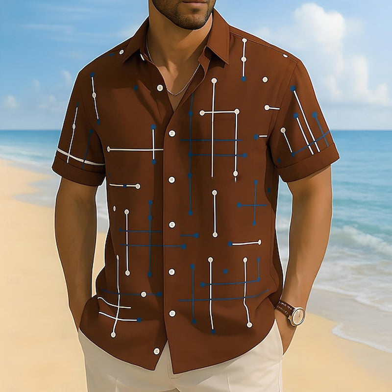 📢📢 50 % DE RÉDUCTION !! ⏰ Chemise boutonnée à coupe décontractée et imprimé géométrique pour homme